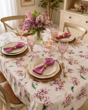 Elegant tafellaken met bloemenpatroon, gesigneerd Pierre
