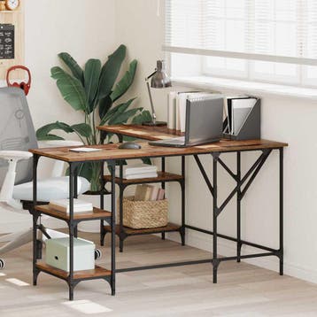vidaXL Bureau Oud Hout 139 x 139 x 75 cm Bewerkt hout, Huis en Inrichting, Bureaus, Verzenden, Nieuw