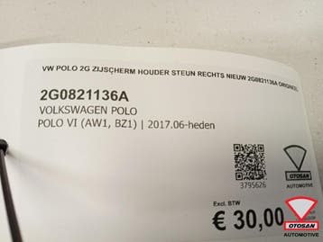 VW Polo 2G Zijscherm Houder steun Rechts Nieuw 2G0821136A Or, Ophalen, Nieuw, Rechts, Volkswagen