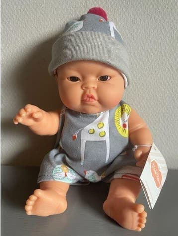 Paola Reina Puppegie pop Aron 21cm jongen met pakje en muts, Ophalen of Verzenden, Nieuw