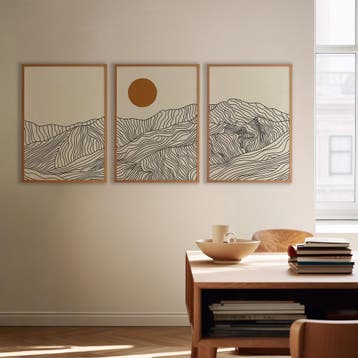 Droomreis naar Japan: Lijntekening Japanse Alpen Poster, Papier/karton, Nieuw, Ingelijst, Minimalistisch