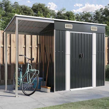 vidaXL Tuinschuur met verlengd dak 277x107x181 cm staal, Tuin en Terras, Tuinhuizen, Verzenden, Nieuw