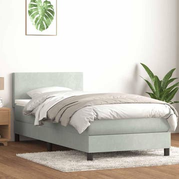vidaXL Boxspring met matras fluweel lichtgrijs 90x220 cm, Eenpersoons, Verzenden, Nieuw, Stof