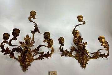 Wandkandelaar (2) - Verguld brons - vijflichts