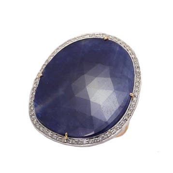 Ring - 14 karaat Geel goud, Witgoud - 21.07ct. tw. Saffier -, Sieraden, Tassen en Uiterlijk, Nieuw