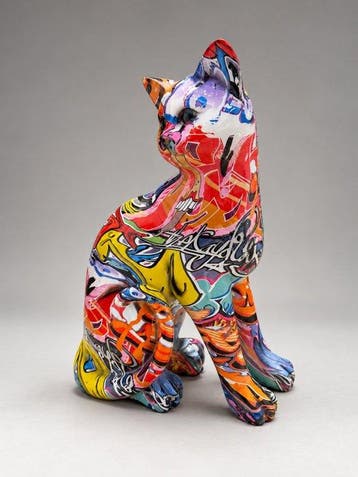 sculptuur, Pop-Art Graffiti Cat – kleurrijk design in