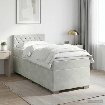 vidaXL Boxspringbed met matras Lichtgrijs 90 x 200 cm, Verzenden, Nieuw, Eenpersoons, Stof