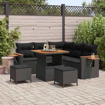 vidaXL Tuinbankenset 9 st 8-Aantal zitplaatsen Zwart poly, Verzenden, Nieuw, Rotan, Meer dan 8 zitplaatsen