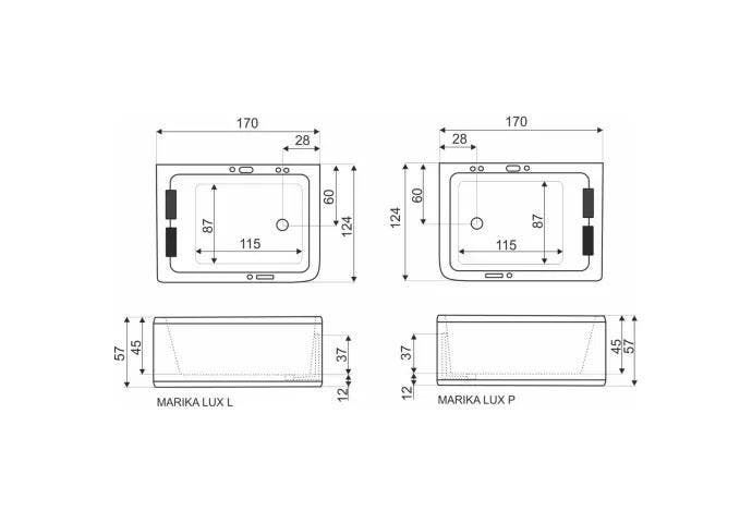 Whirlpool Kerra Marika 170x124x57 cm Rechts 2 Persoons, Doe-het-zelf en Verbouw, Sanitair, Ophalen of Verzenden