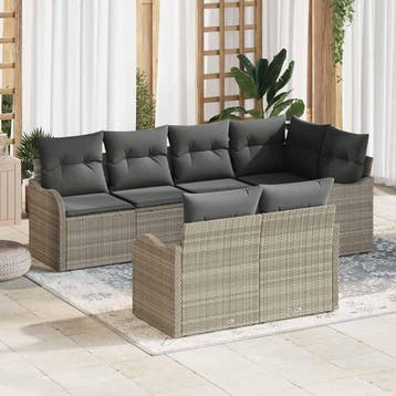 vidaXL Tuin Sofa Set Lichtgrijs poly rattan, Verzenden, Nieuw, Rotan, 7 zitplaatsen