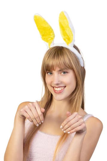 KIMU® Haarband Konijn Wit Geel Diadeem Konijnenoren Oren Oor, Ophalen of Verzenden, Nieuw, Carnaval, Accessoires
