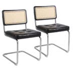 Set van 2 Zwarte Stoelen – Rotan Rug en Metalen Onderstel, Twee, Verzenden, Zwart, Nieuw