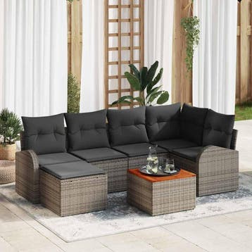 vidaXL Tuinbankenset 7 st Grijs poly rattan, Verzenden, Nieuw, Rotan, 7 zitplaatsen
