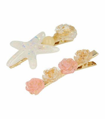 Haarspeld Duckklem 6cm – Zeester Schelp Bloem – Goud Roze, Nieuw