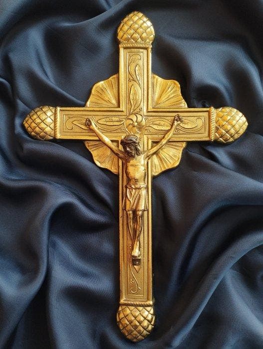 Art Deco Crucifix - Gepatineerd brons - 1950-1960 -, Antiek en Kunst, Antiek | Boeken en Bijbels