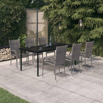vidaXL 7-delige Tuinset grijs en zwart, Verzenden, Nieuw, 6 zitplaatsen, Tuinset