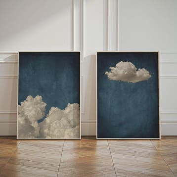 Abstracte Blauwe Wolken Poster - Minimalistische Canvas Muur, Verzenden, Nieuw