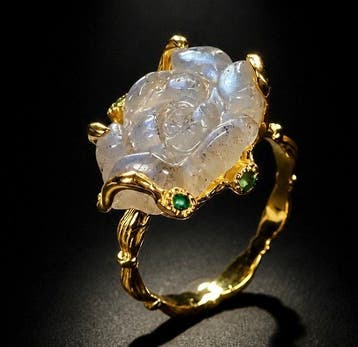 925 zilver - 12 karaat gesneden labradoriet - smaragd - Ring