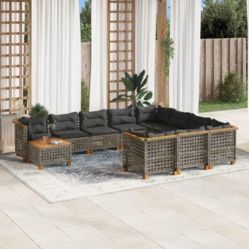 vidaXL 11-delige Loungeset met kussens poly rattan grijs, Verzenden, Nieuw, Loungeset