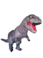 KIMU® Opblaas Kostuum T-Rex Grijs Opblaasbaar Pak Dinopak Ma, Carnaval, Nieuw, Overige maten, Ophalen of Verzenden