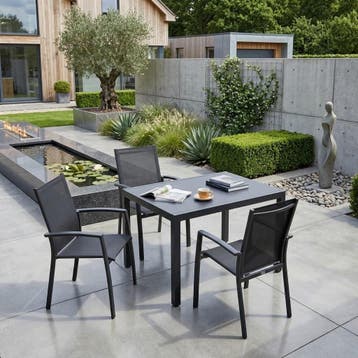 Set van 6 Malaga stapelbare tuinstoelen antraciet aluminium, Tuin en Terras, Ophalen of Verzenden, Nieuw