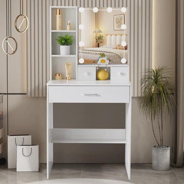 Witte Kaptafel met LED Verlichting & Spiegel - Compact Make-, Verzenden, Nieuw