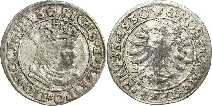 Grosz 1530, Polen Sigismund I 1506-1548, Postzegels en Munten, Munten | Europa | Niet-Euromunten, Verzenden