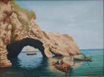 E. Marconi (XX) - Arco naturale sul mare con barche, Antiek en Kunst, Kunst | Schilderijen | Klassiek