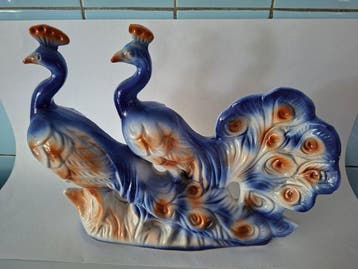 sculptuur, Twee pauwen - 32.5 cm - Aardewerk