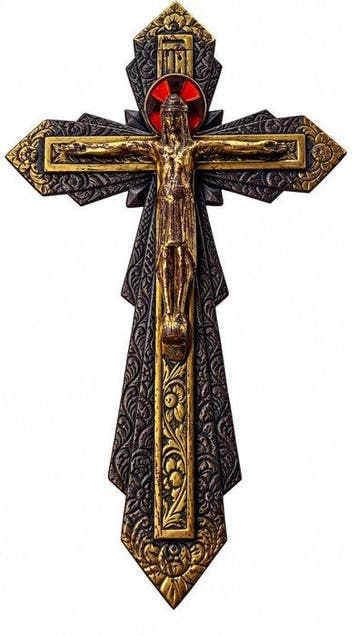Crucifix - Messing - 1960-1970 - Kruisbeeld muurdecoratie -