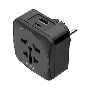 Wereldstekker met USB | Hama | Wereld naar Type E en F | 20W, Verzenden, Nieuw