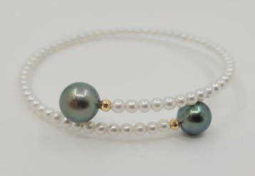 Armband - 18 karaat Geel goud, 9x10mm Peacock Tahiti Parels, Nieuw