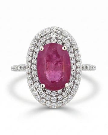Cocktailring - 14 karaat Witgoud - 3.74ct. tw. Robijn -
