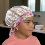 Bloem Satijnen slaapmuts met bandjes (kinderen / kindermaat, Ophalen of Verzenden, Nieuw