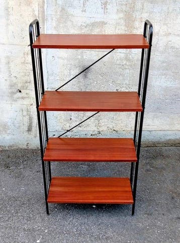 Boekenkast - hout en ijzer - Boekenkast van teak, Antiek en Kunst