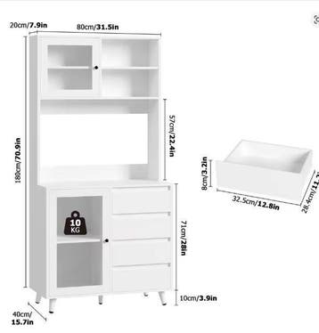 Hoge Witte Keukenkast 180cm – Glazen Deuren &amp; 4 Lades, Verzenden, Nieuw