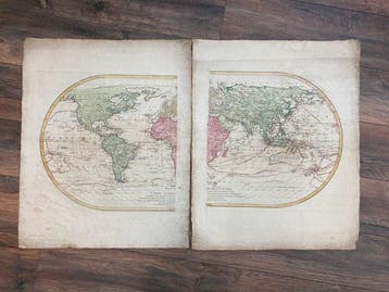 große kolorierte Weltkarte - wereld; Gebrüder Lotter - Mappe, Boeken, Nieuw