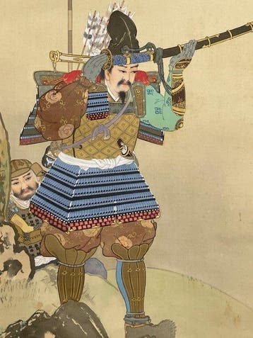 Antieke samurai-krijger hangende rol, handgeschilderd -