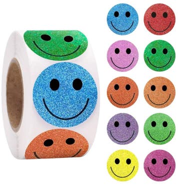 500 Stickers Op Rol - 2.5cm - Emoji / Smiley Glitter -, Verzenden, Nieuw