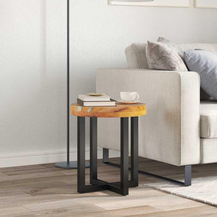 vidaXL Salontafel 40x45 cm massief teakhout en polyresin, Huis en Inrichting, Tafels | Salontafels, 50 tot 100 cm, Rond, Nieuw