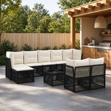 vidaXL Tuinbankenset 10 st Zwart poly rattan, Verzenden, Nieuw, Meer dan 8 zitplaatsen