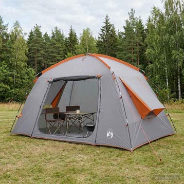 vidaXL Huisje Tent Grijs en Oranje 300 x 210 x 156 cm, Caravans en Kamperen, Verzenden, Nieuw, Tot en met 2