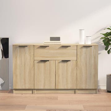 vidaXL Dressoirs 3 st bewerkt hout sonoma eiken, 100 tot 150 cm, Verzenden, Nieuw, 25 tot 50 cm