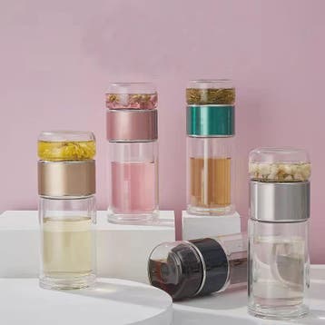 Dubbelwandige Glazen Theefles met Infuser - Hittebestendig &, Verzenden, Nieuw
