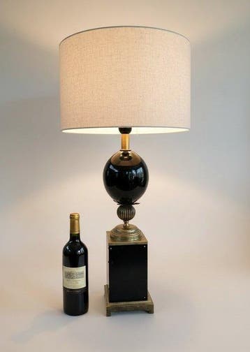 Tafellamp - Chic Franse Vintage - Messing, Keramiek, Hout