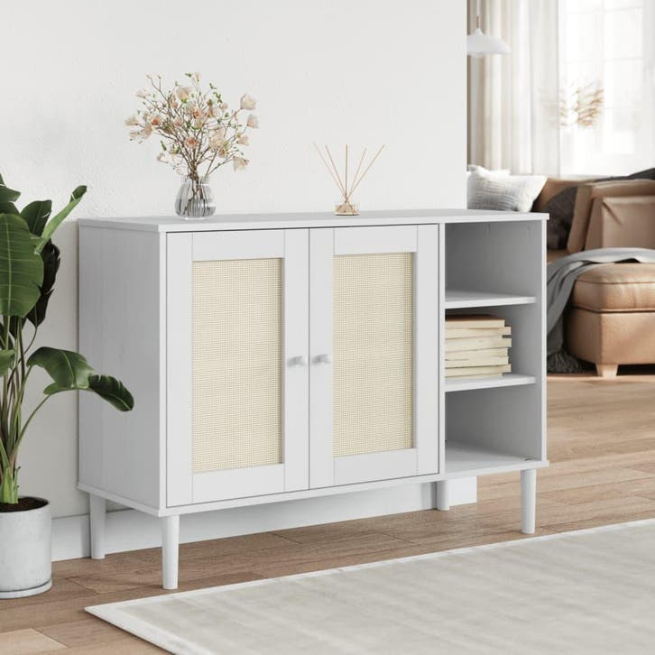 vidaXL Dressoir SENJA 112x40x80 cm rattan look massief, Huis en Inrichting, Kasten | Dressoirs, 25 tot 50 cm, Nieuw, 100 tot 150 cm
