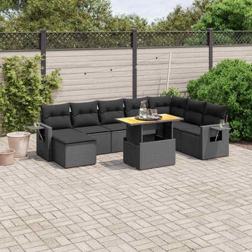 vidaXL 9-delige Loungeset met kussens poly rattan zwart, Verzenden, Nieuw, Loungeset