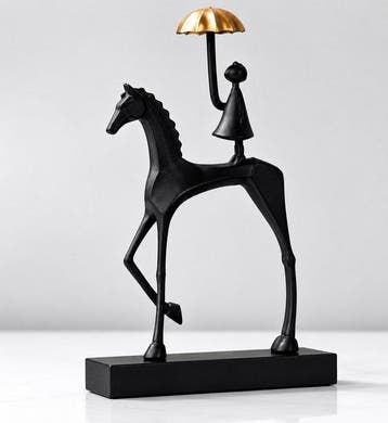 Abstract Girl on Horse Sculpture with Umbrella – Modern