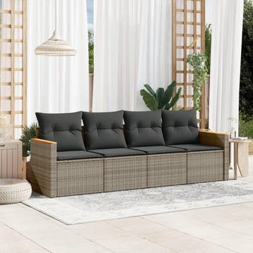 vidaXL 4-delige Loungeset met kussens poly rattan grijs, Verzenden, Nieuw, Loungeset