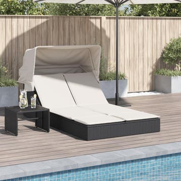 vidaXL Ligbed 2-persoons met luifel en kussens poly rattan, Verzenden, Nieuw